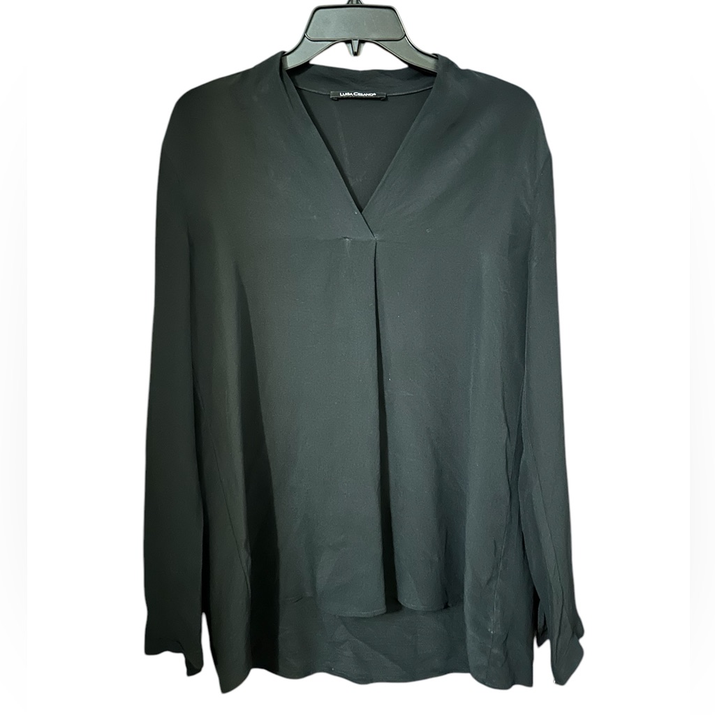 Luisa Cerano Black Silk V Neck Blouse Size 4